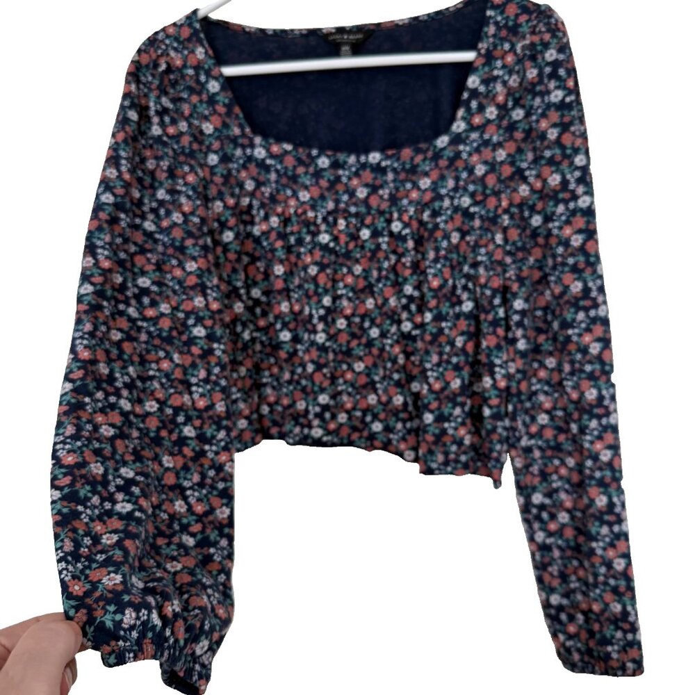 Lucky Brand Ditsy Floral Cropped Top Sz M Square Neck Milkmaid‎ Cottagecore Boho